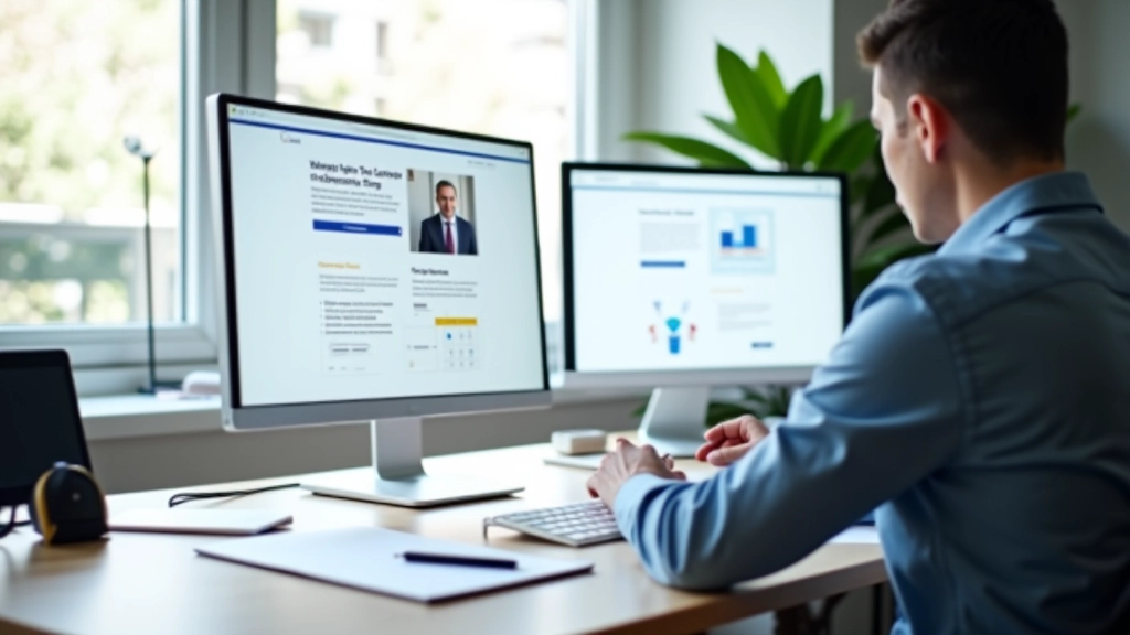 Professional landing page design workspace with monitor showing conversion optimization layout